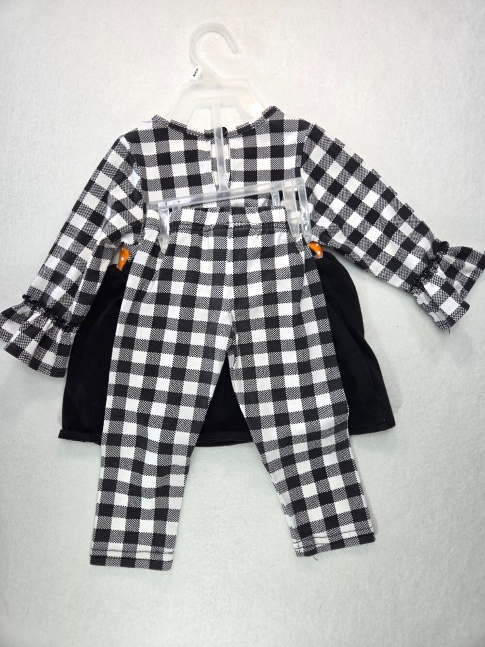 Rare Editions Black White Buffalo Plaid Pumpkin Dress Leggings Set Girls Sz 12M - Picture 7 of 9
